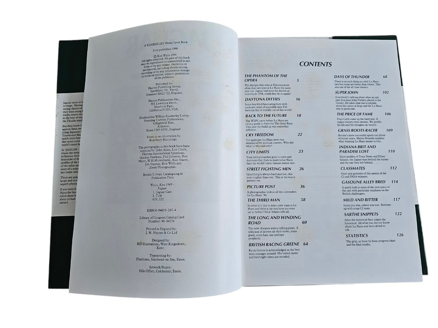 Automoto Bookshop hardcover book Jaguar Victory '90 showing the table of contents and publication details page