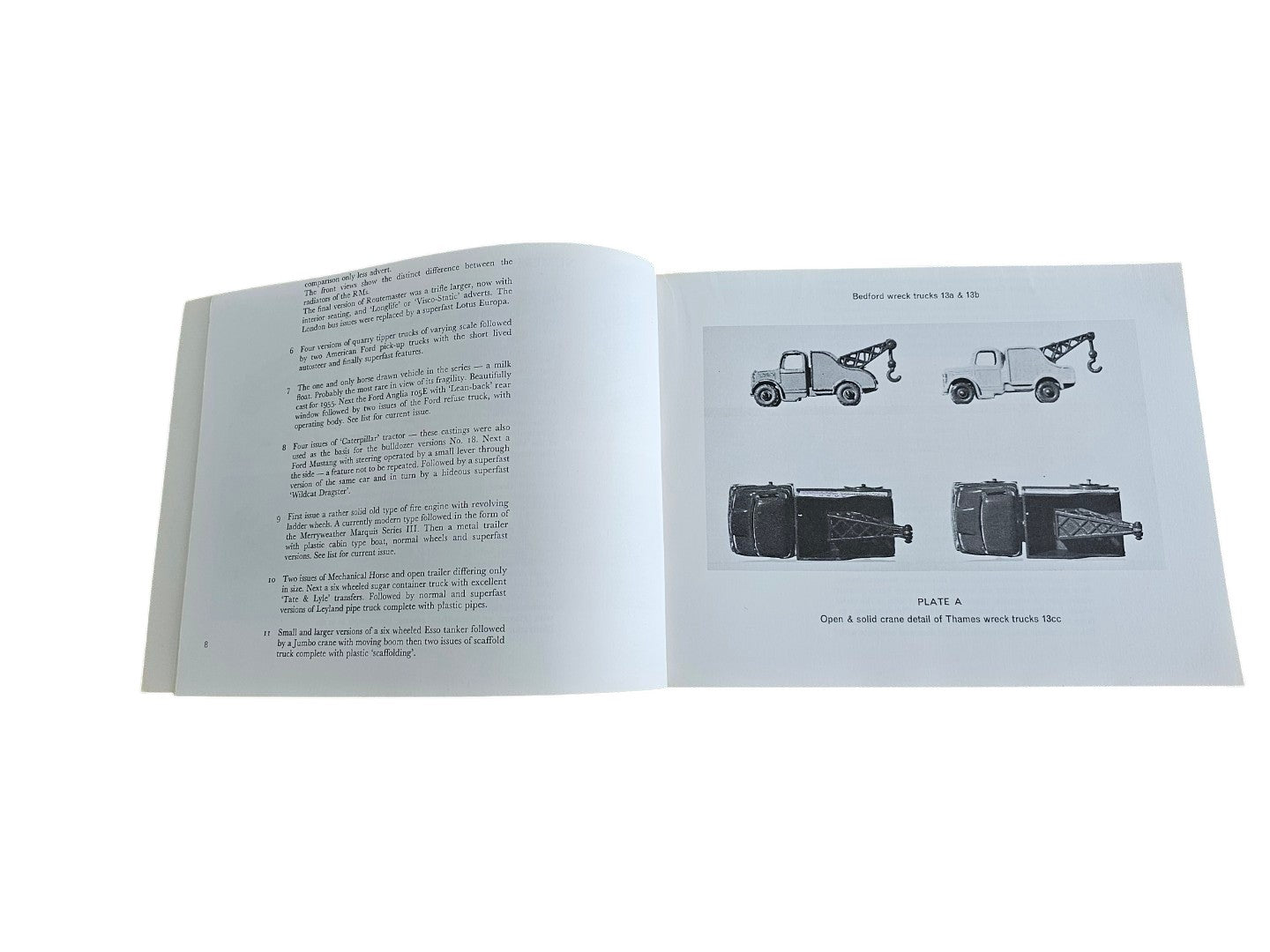Automoto Bookshop vintage Lesney Matchbox 1-75 series guide showing black and white illustrations of Bedford wreck trucks