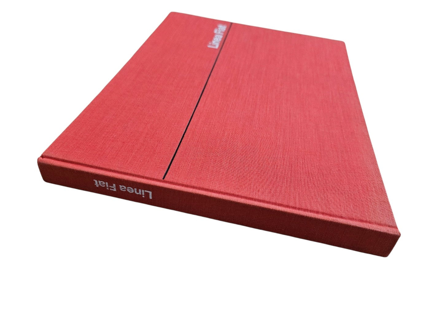 Automoto Bookshop Linea Fiat 1966 first edition hardcover book with a minimalist red fabric cover and white text