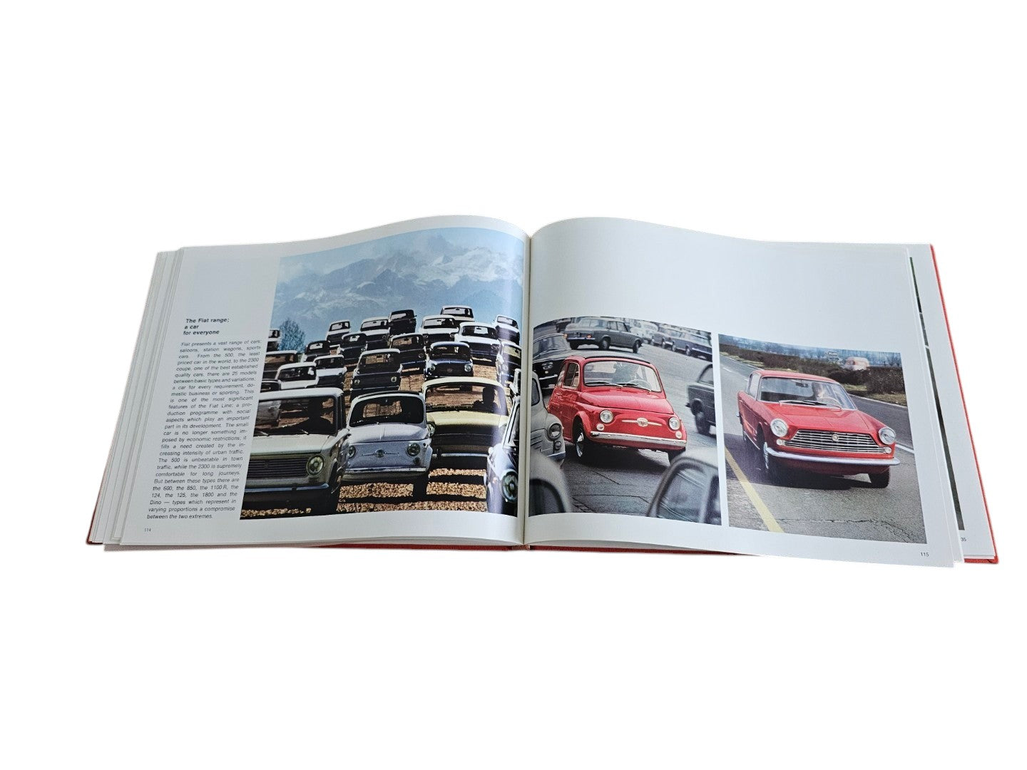 Automoto Bookshop Linea Fiat 1966 first edition hardcover book open to pages showing vintage Fiat car photography