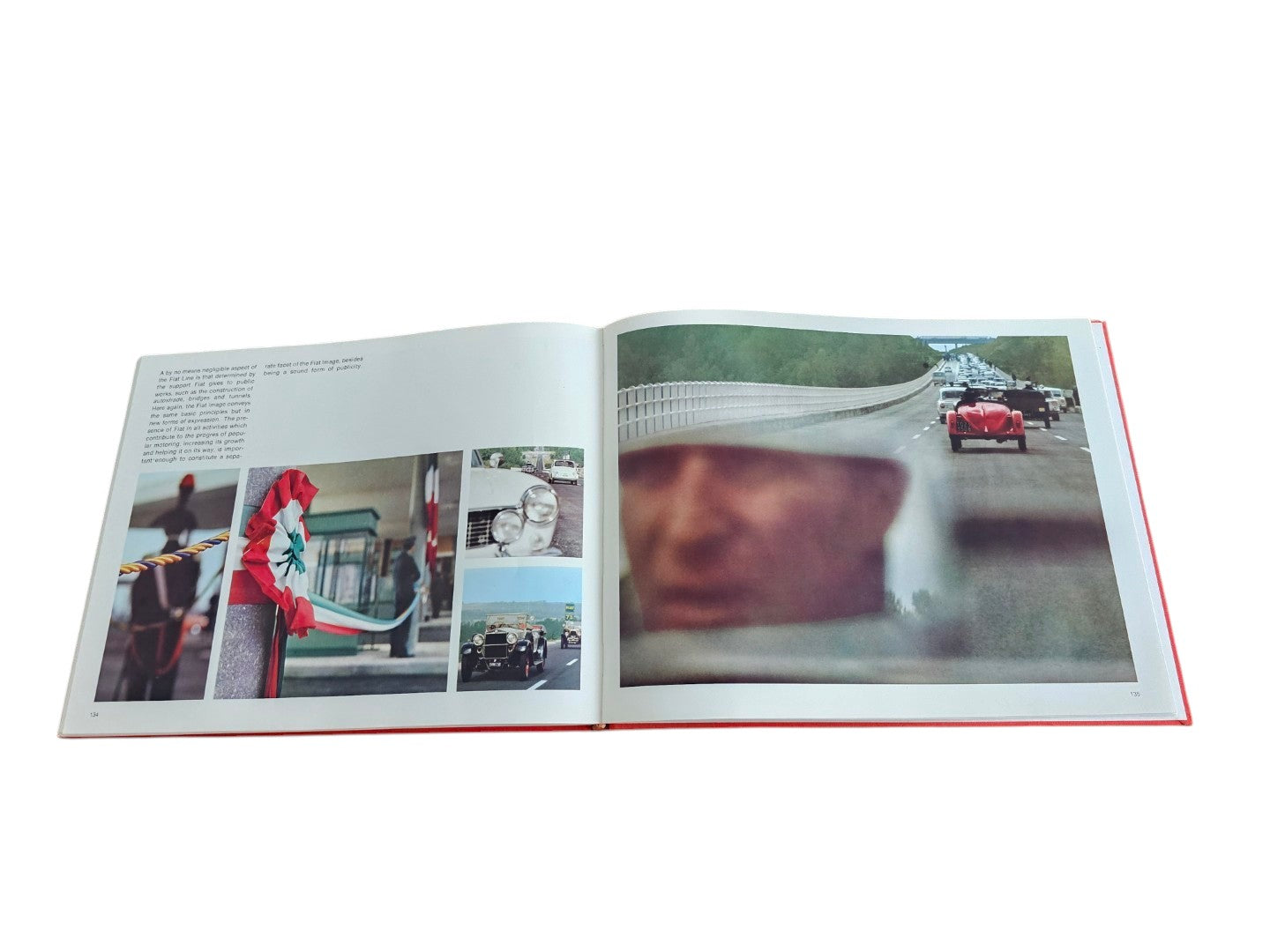 Automoto Bookshop Linea Fiat 1966 first edition hardcover book open to pages showing vintage car photography