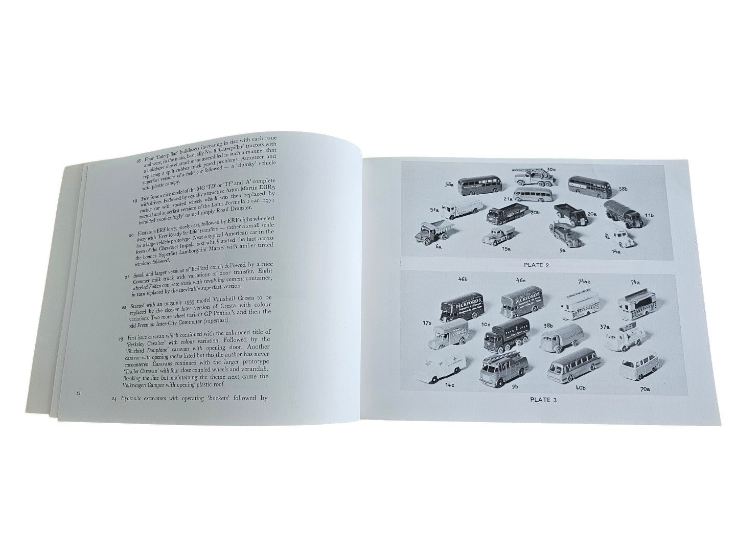 Automoto Bookshop vintage Matchbox diecast guide showing black and white plates of miniature toy vehicles