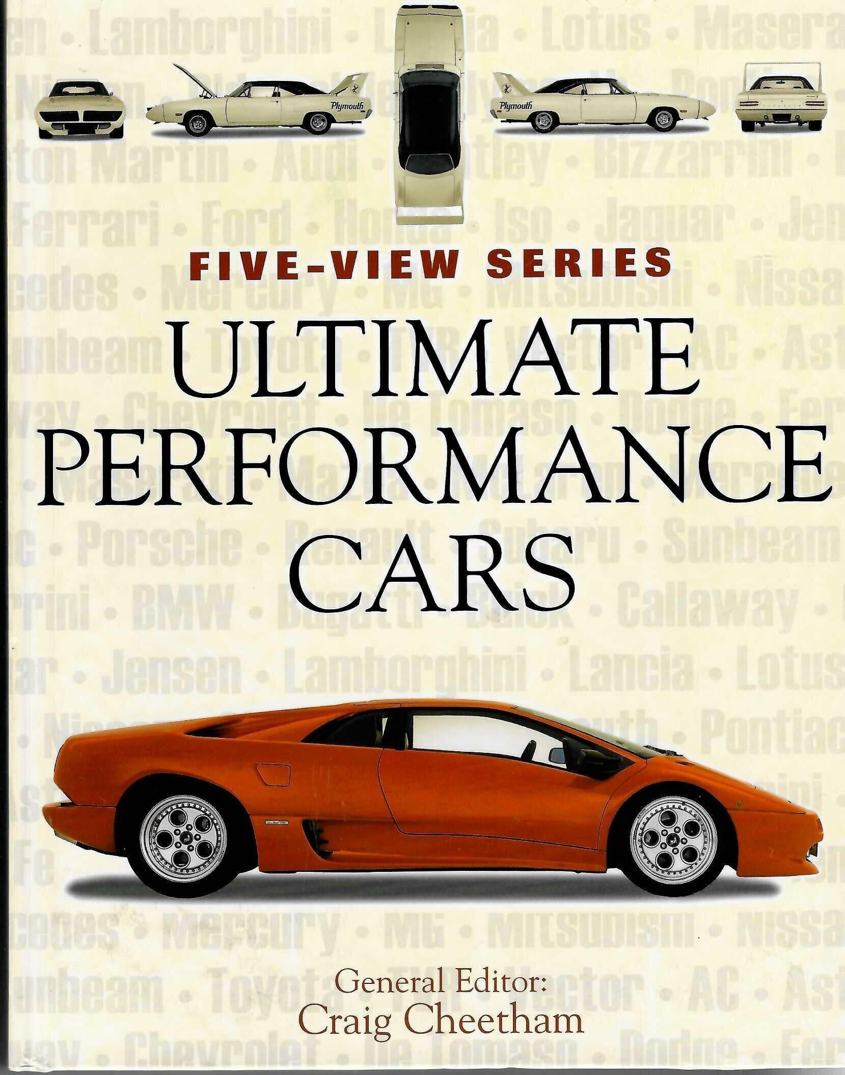 Automoto Bookshop Ultimate Performance Cars hardcover book featuring five-view car photography and orange supercar