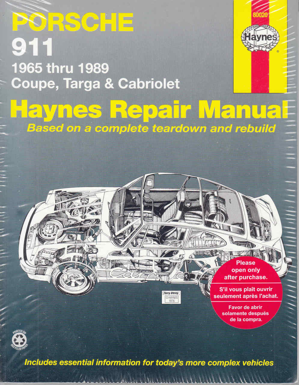 Haynes Porsche 911 repair manual cover, 1965–1989 Coupe Targa Cabriolet