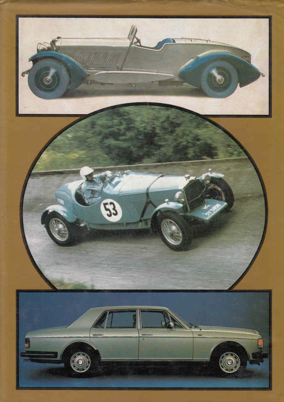 Book page with circular vintage car photos and a second car photo panel.