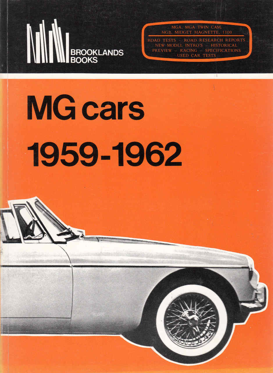 MG cars 1959-1962 road test book cover with orange background and classic car illustration