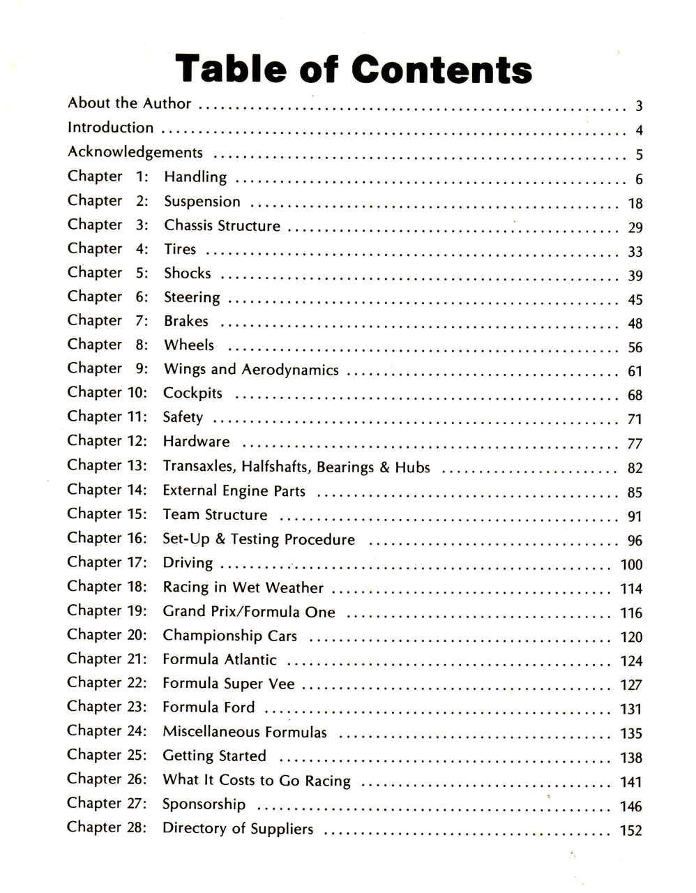 Book table of contents page with numbered chapter listings
