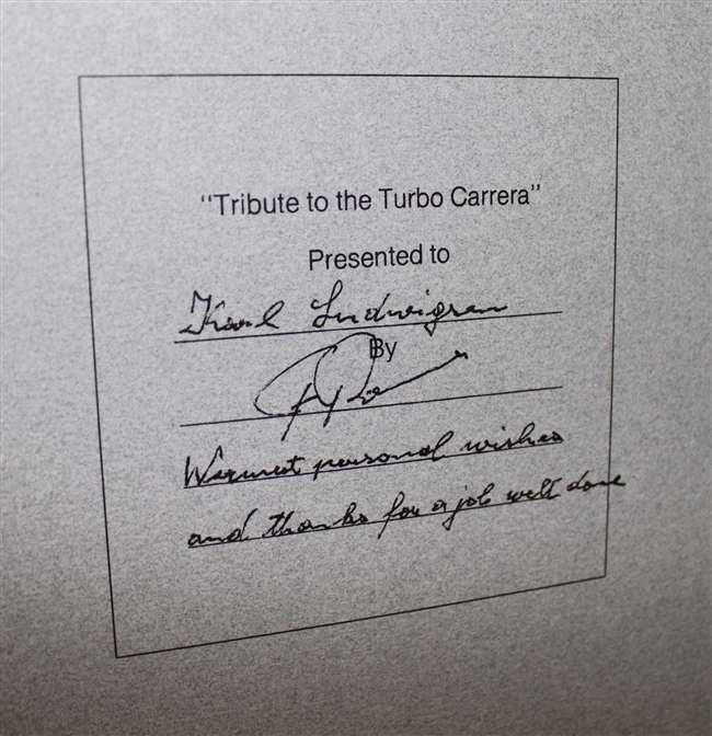 Inside tribute page with printed message and cursive signature