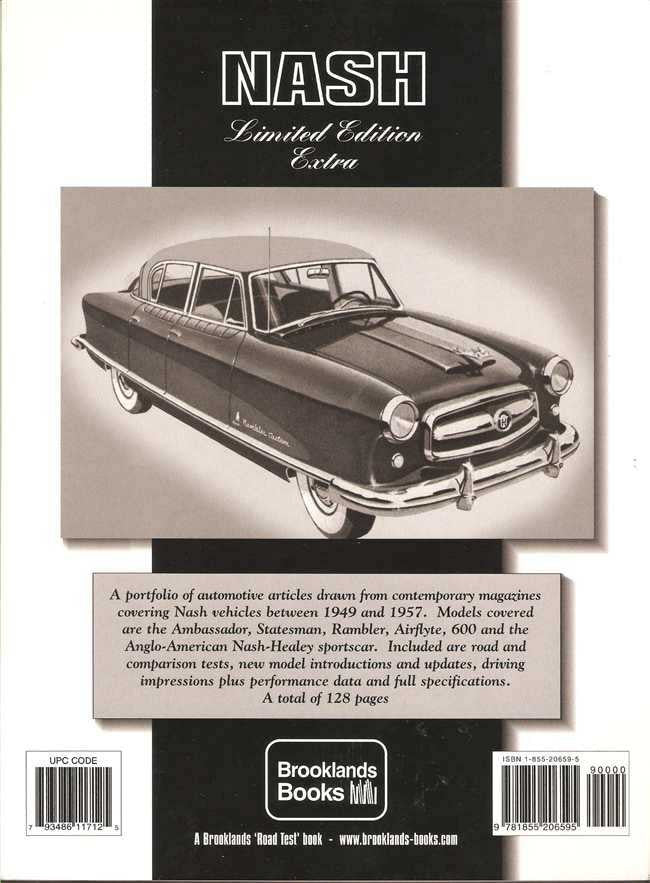 Nash Limited Edition Extra 1949–1957 book back cover with car photo and Brooklands Books