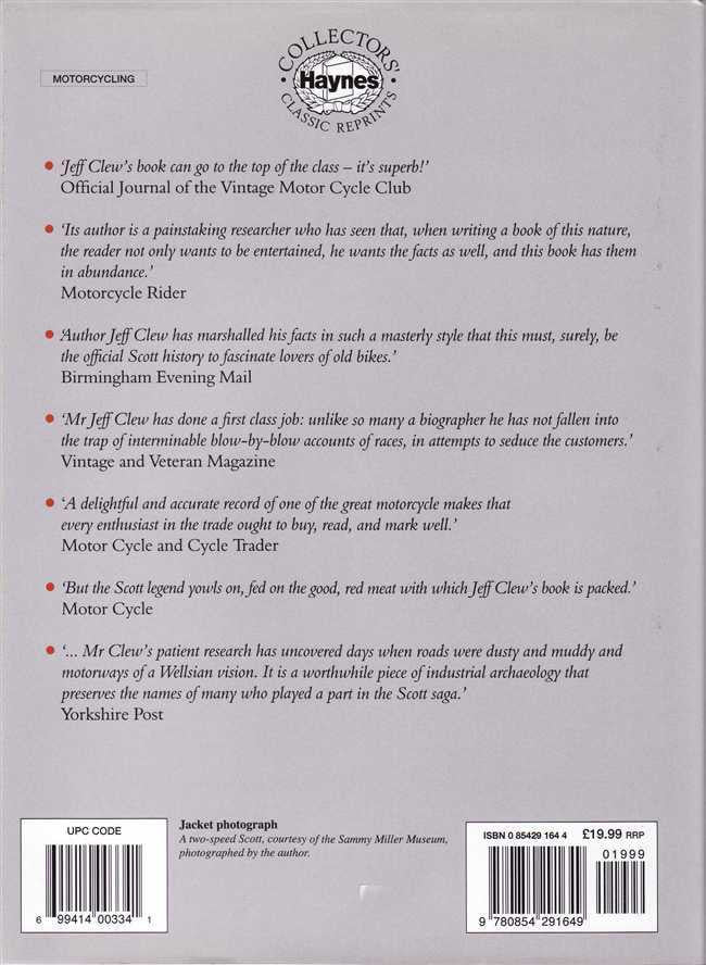 Motorcycle book back cover with Haynes Classic Reprints and barcode labels