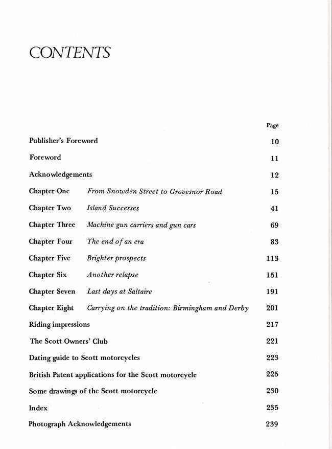Book contents page with chapter list and page numbers