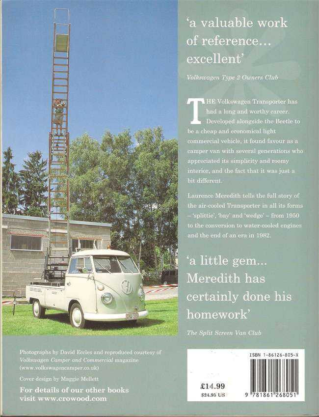 Paperback book back cover with small vintage van photo and blocks of descriptive text