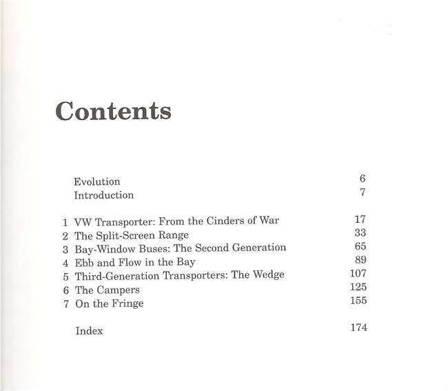 Paperback book contents page with 'Contents' heading and numbered section list