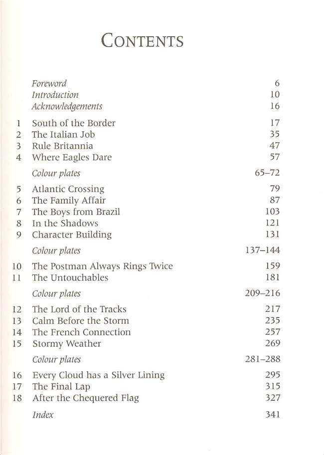 Book contents page with 'CONTENTS' heading and chapter list