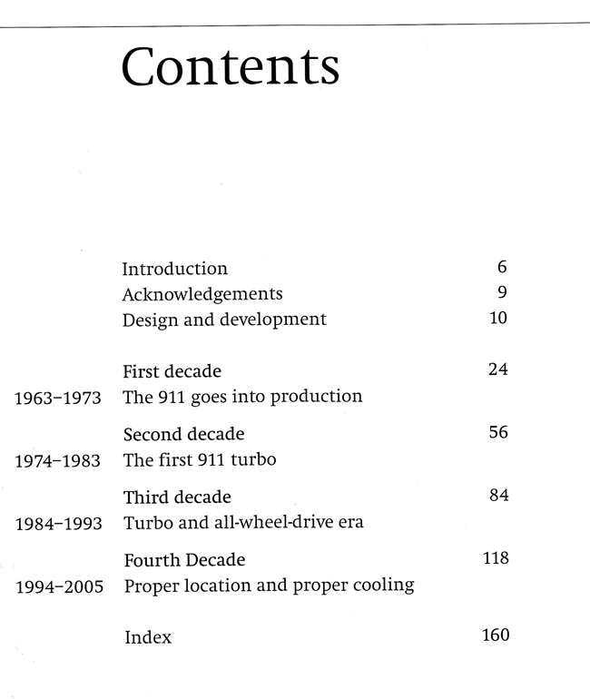 Automotive book contents page with sections like Introduction and Design and development