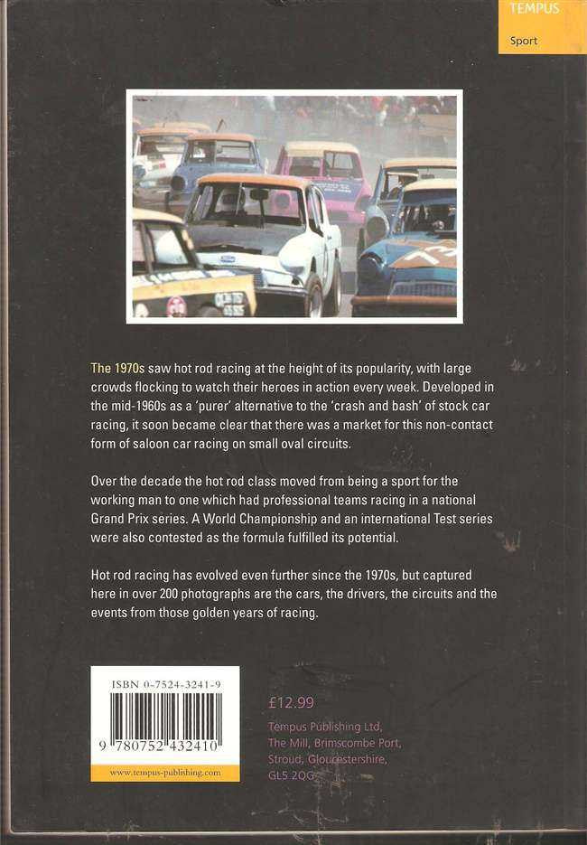 Racing history book back cover with barcode and synopsis text