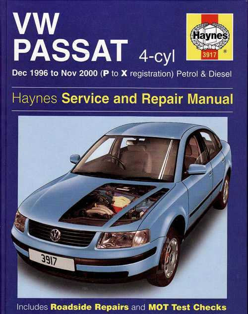 Haynes VW Passat workshop manual cover with blue car photo and 4-cyl details