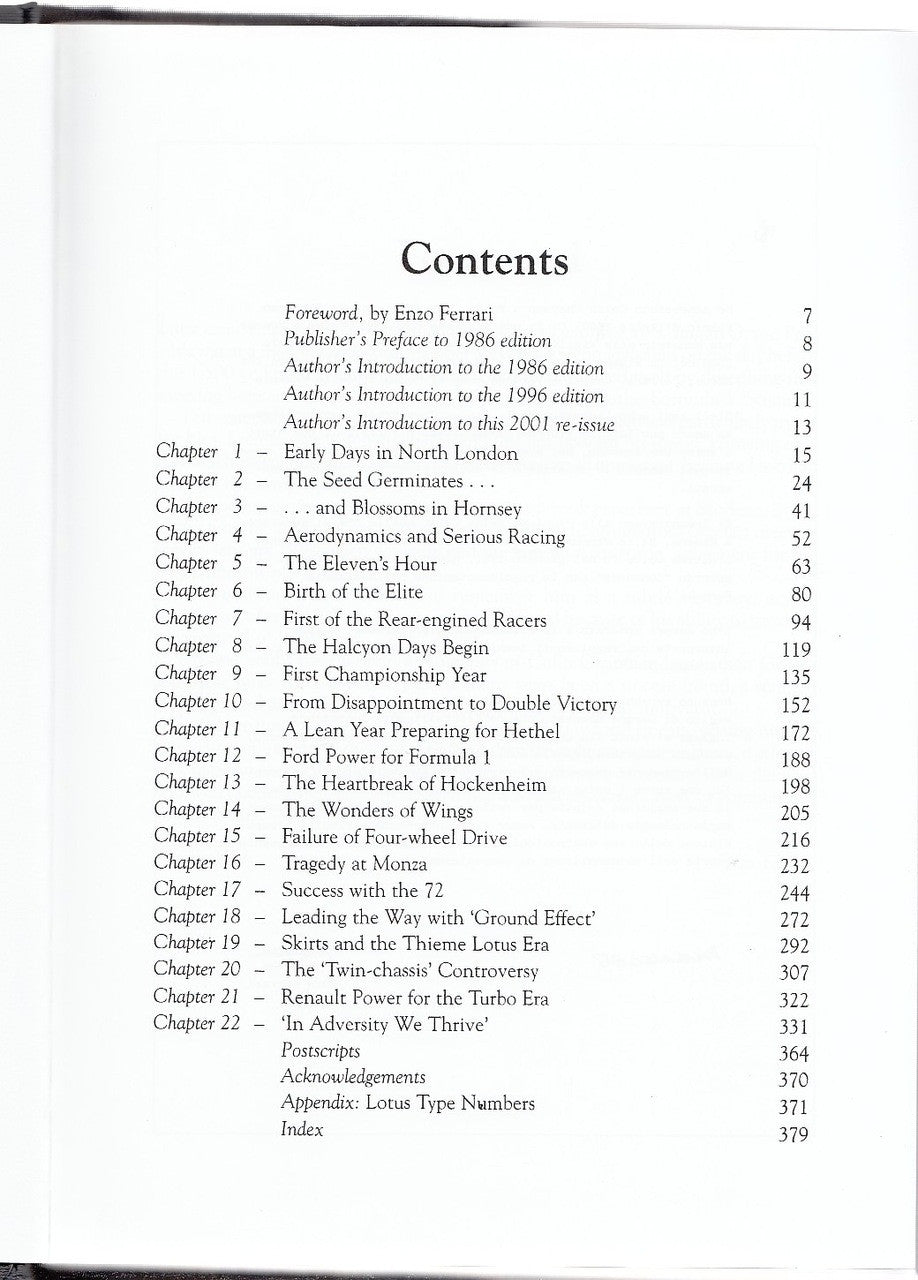 Colin Chapman: The Man and His Cars - The Authorised Biography Contents