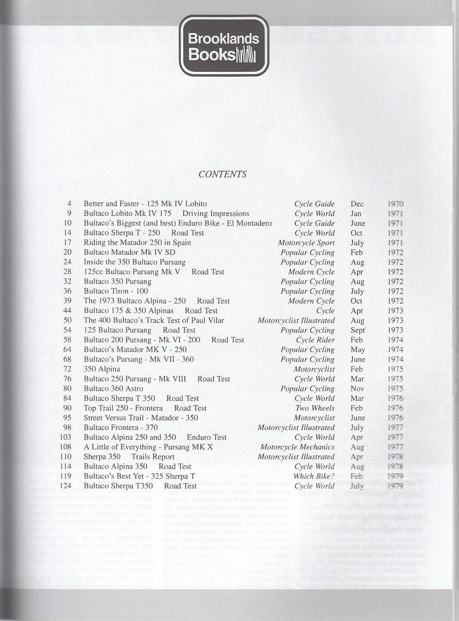 Bultaco Limited Edition Extra 1971 - 1979 Content