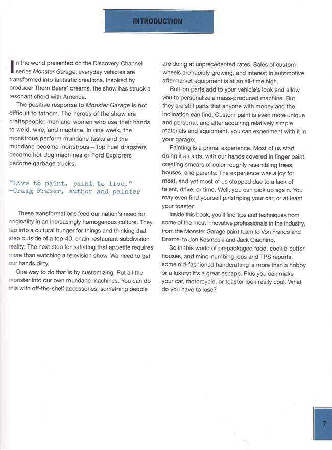 Custom paint book introduction page with paragraph text and centered header