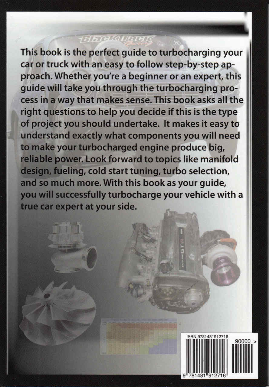 Engine tuning book, back cover text with barcode and turbocharger graphic