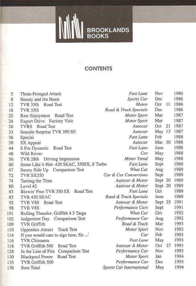 TVR Performance Portfolio 1986 - 1994