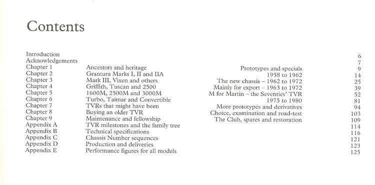 Book contents page with Contents header and section list