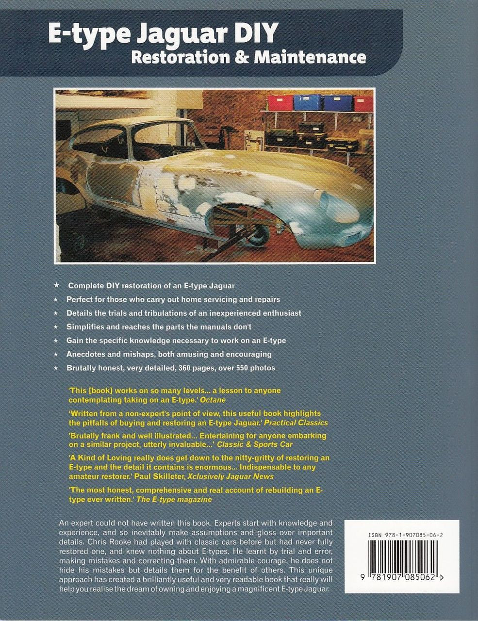 E-type Jaguar restoration and maintenance book, cover with classic car photo