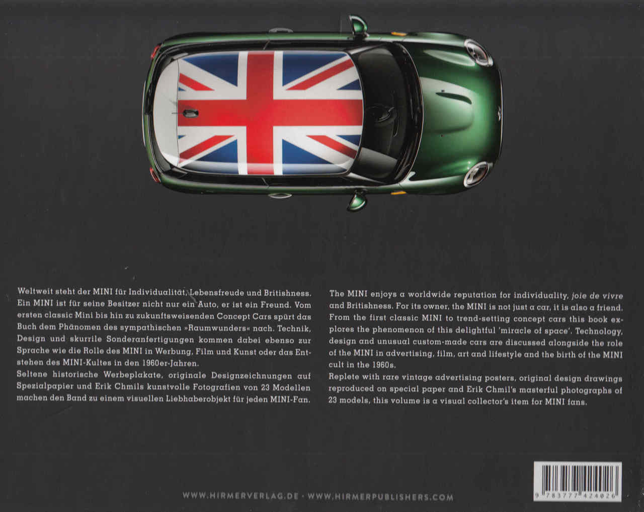 Classic car book back cover, small Union Jack Mini and barcode