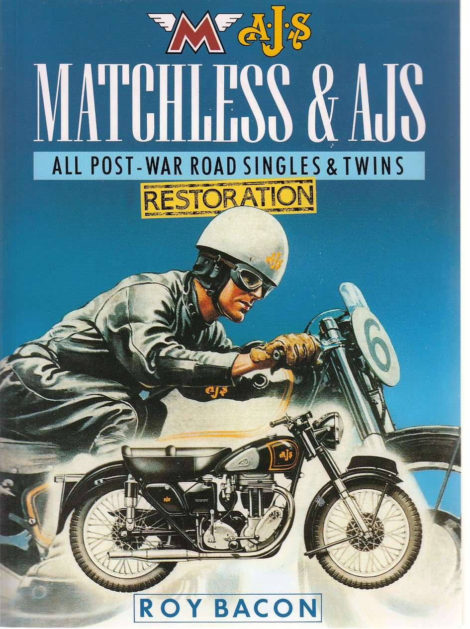 Restoration guide book cover with motorcycle illustration and Roy Bacon name
