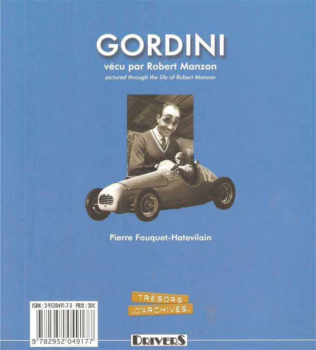 GORDINI book cover with vintage race car illustration and Robert Manzon title