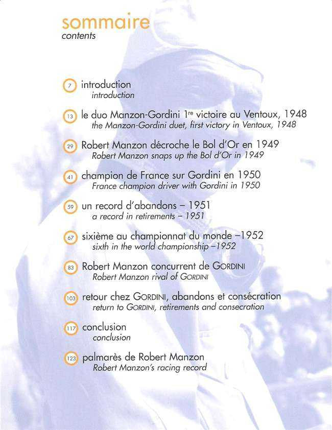 Book contents page with numbered sections and headings in orange