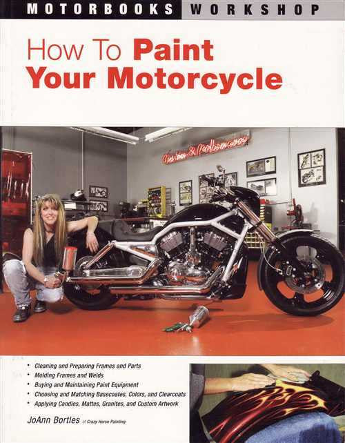 Motorcycle painting instruction book cover with title text and motorcycle photo