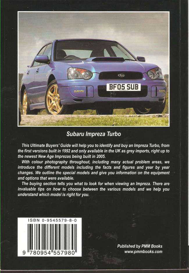 Subaru Impreza Turbo ultimate buyers guide back with blue car photo and ISBN