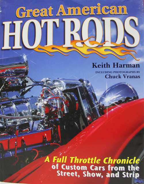 Hot rods book cover with blue title, red engine, and Keith Harman name