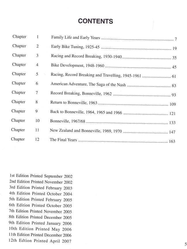 Book contents page listing chapters, titles, and page numbers