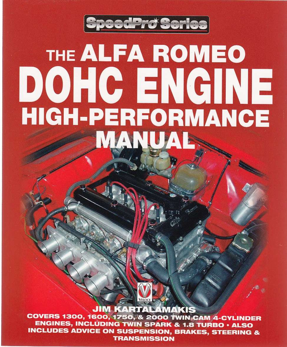 Automotive DOHC engine performance manual, red cover with engine illustration