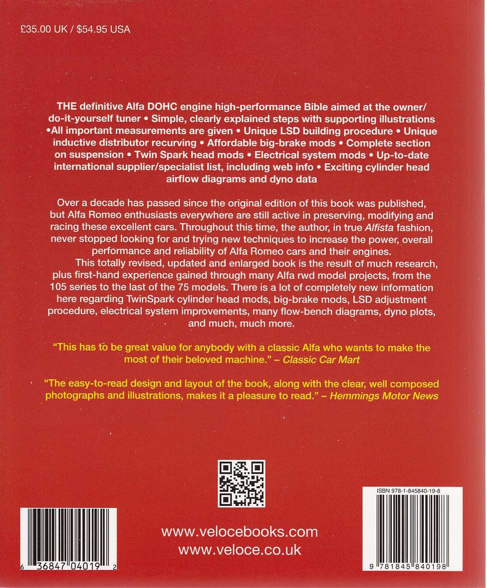 Automotive engine high-performance manual, back cover with QR code and barcode