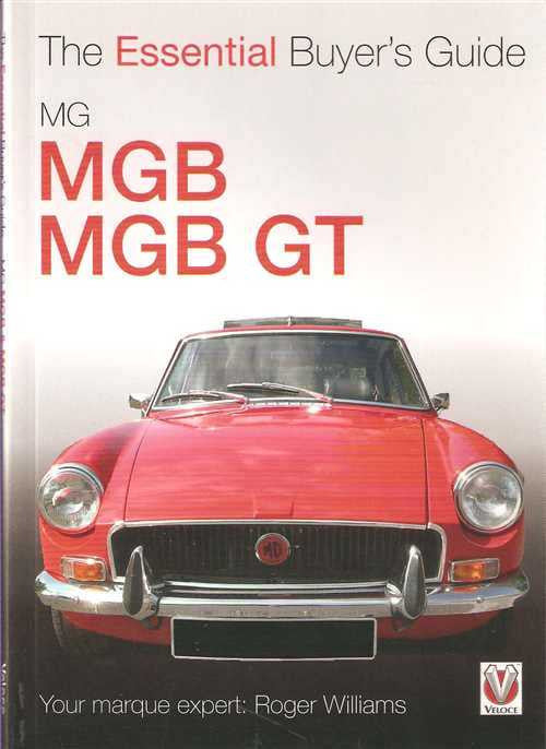 Automotive essential buyer’s guide book front cover with red MG MGB car