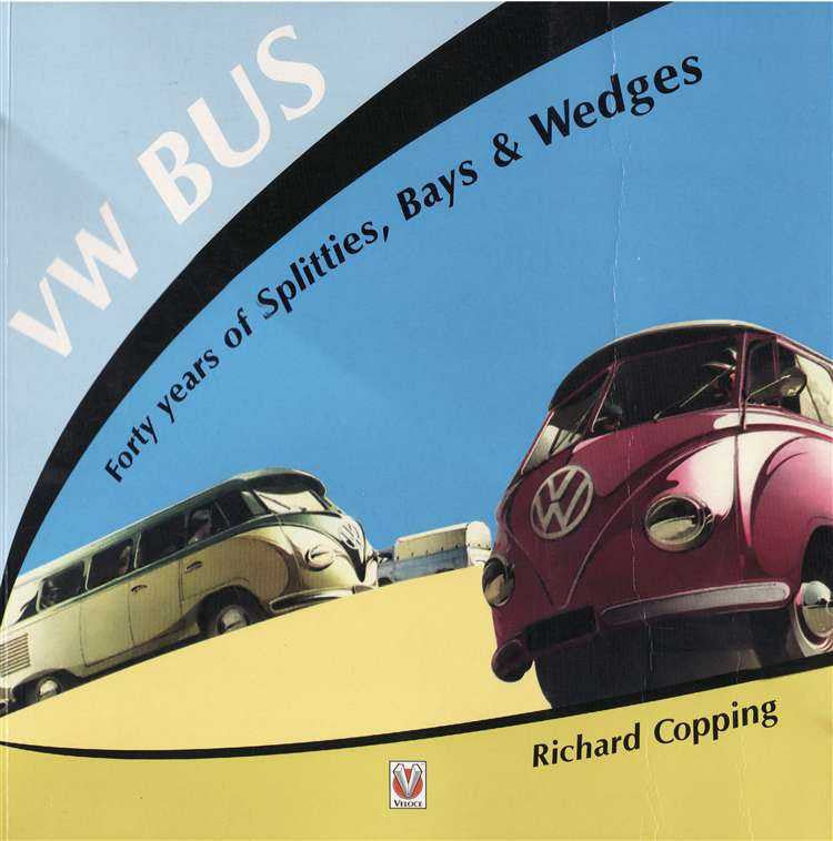 VW Bus 40 Years book cover showing classic VW cars and buses in red, cream, and green