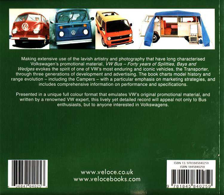 VW Bus 40 Years book back cover with barcode, ISBN numbers, and publisher websites