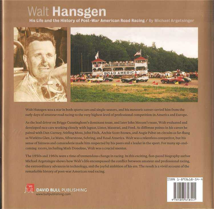 Motorsport history book back cover with synopsis, publisher info, and barcode