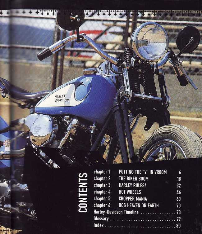 Harley-Davidson book cover with blue motorcycle and black layout text