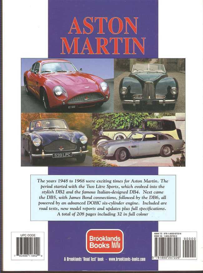 Aston Martin Ultimate Portfolio book, rear cover with car collage and barcode