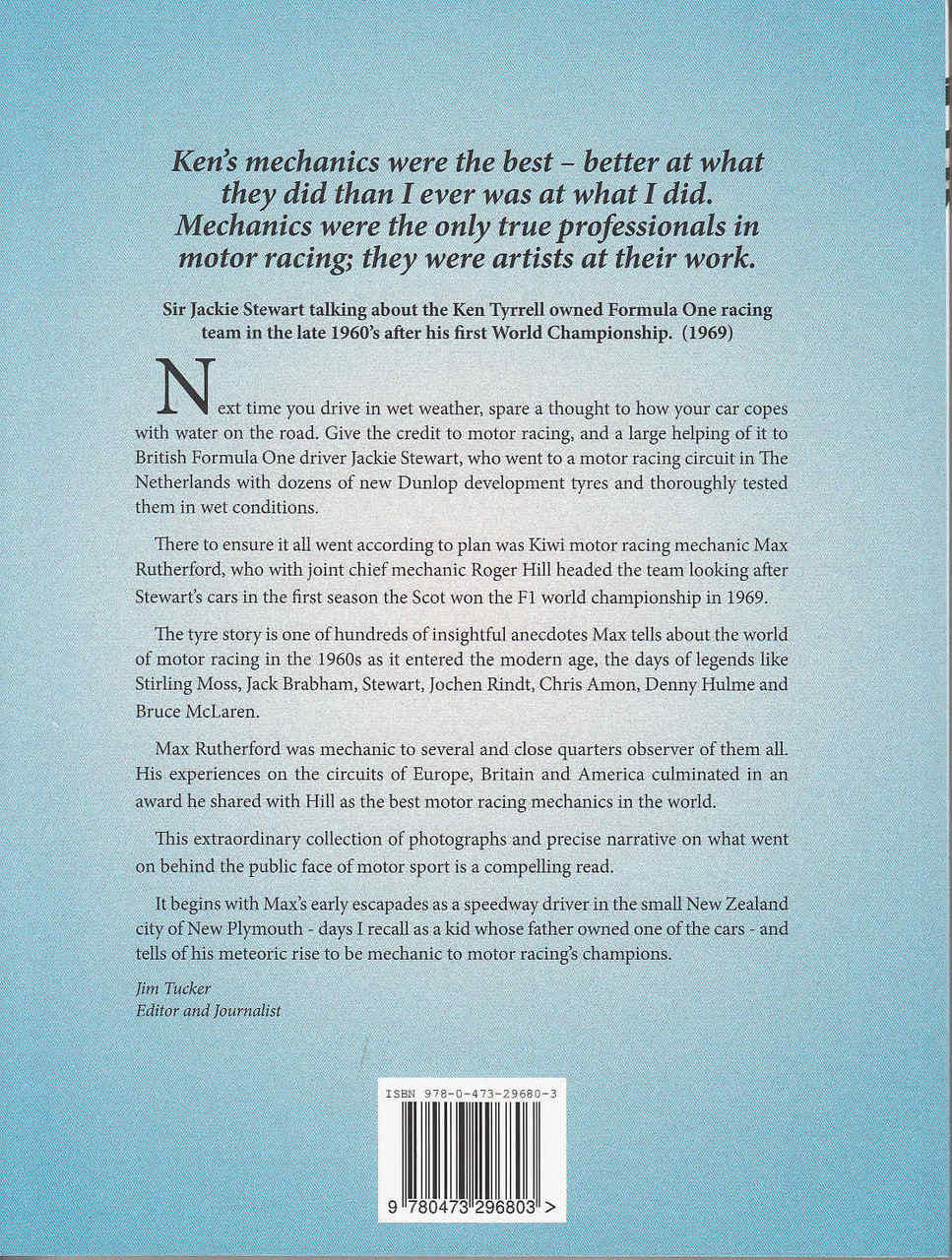 Back cover page of a racing mechanics book with barcode at bottom