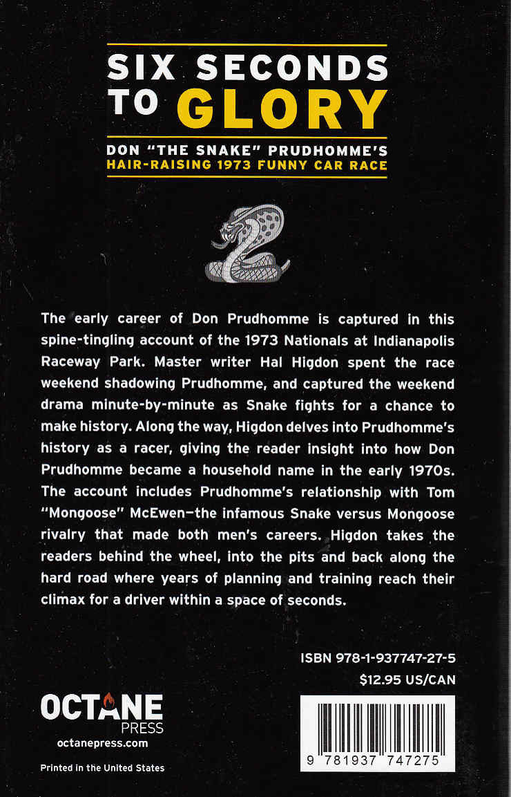 Motorsport book cover with title text, tagline, and ISBN barcode.