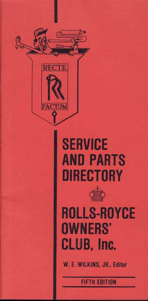 Red service and parts directory book cover with Rolls-Royce Owners' Club, Fifth Edition text