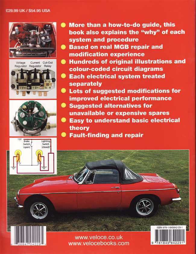 Automotive electrical systems manual back cover with red car photo and feature bullets.