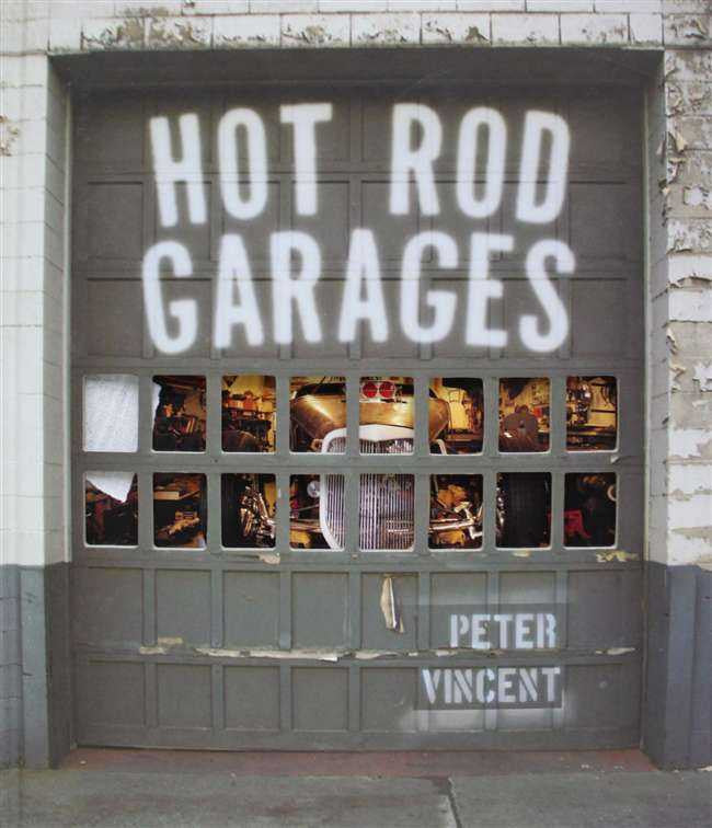 Hot Rod Garages book cover with large title and small photo grid