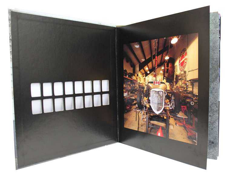 Hot Rod Garages open book with black spread and engine photo